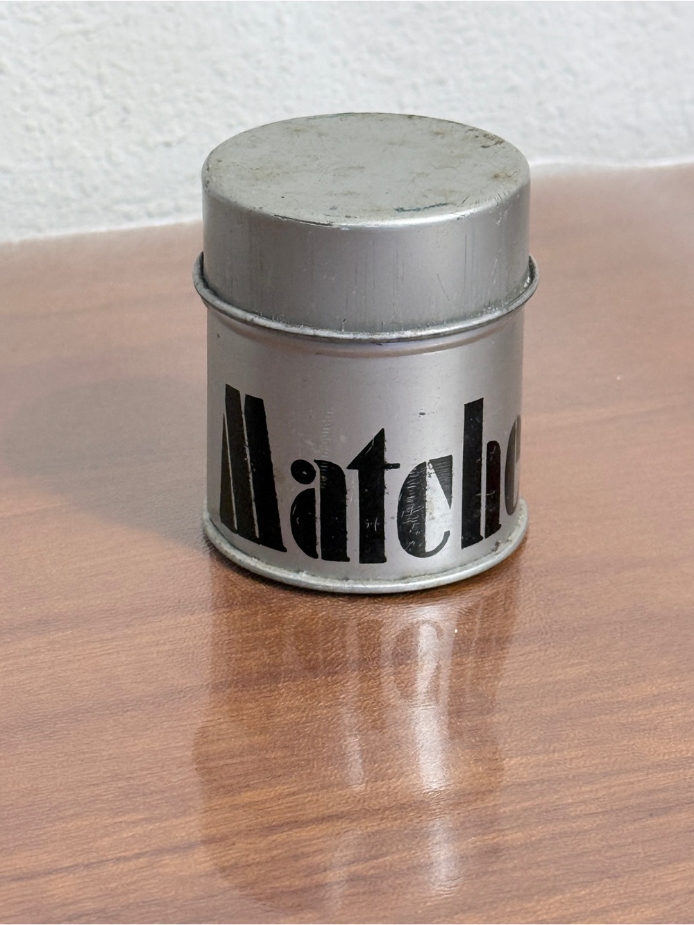 Vintage Metal Matches Tin Black Lettering Mid-Century